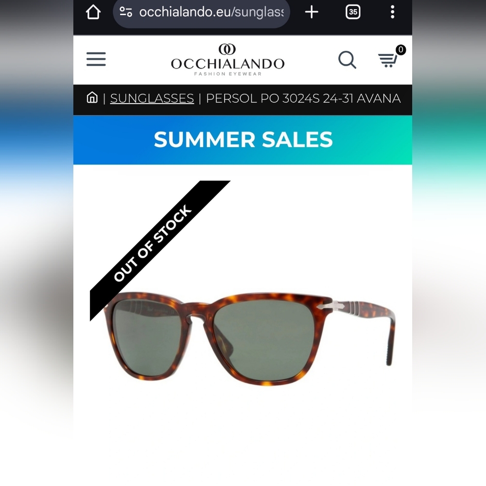 Persol Sunglasses Brown Havana Green Square Key-Hole Crystal PO3024S 55-18-145